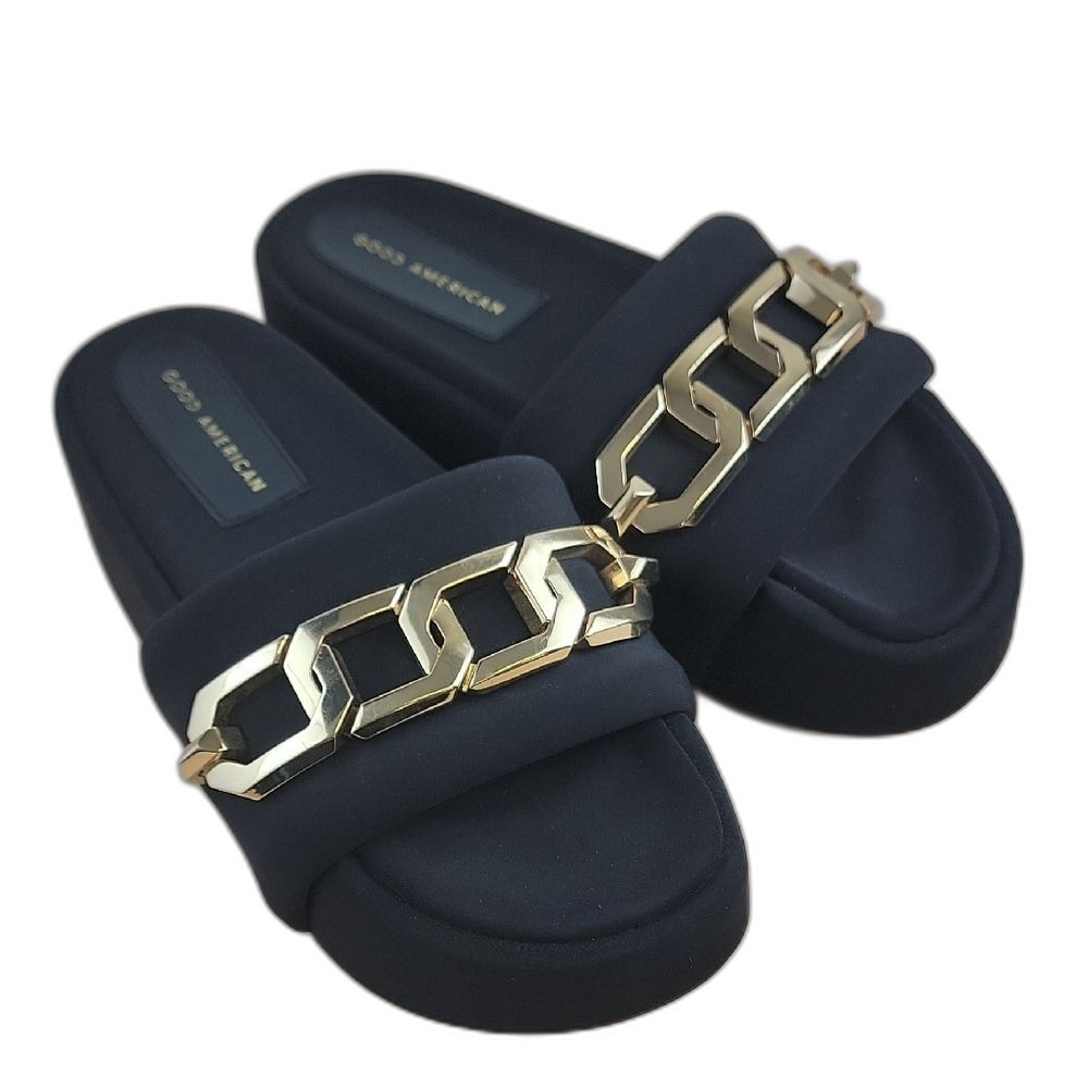 Good American Sandals Black Gold Size 9.5 Punk